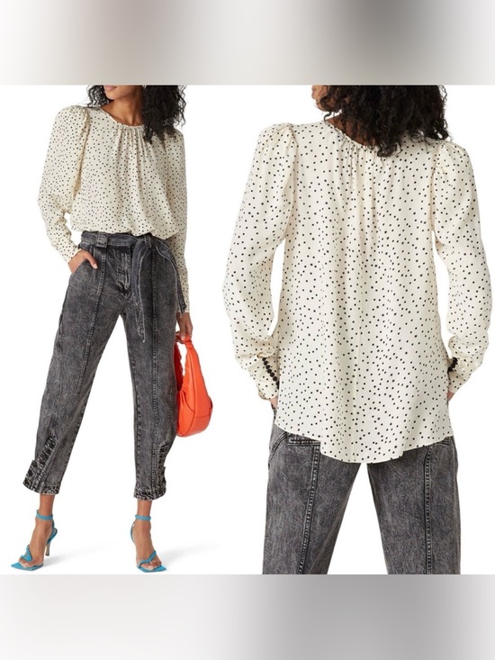 Essentiel Antwerp Tops - Essential Antwerp Zeyboard Black & Ivory Stars Polka Dot Long Sleeve Blouse